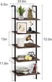 aboxoo Ladder Shelf Open Bookshelf 5-tier Wood Wall-mounted Bookcase Storage Rack Open Back Industrial Modern Plant Flower Stand Utility Organizer Bookcase Metal Frame Furniture Office Kitchen Bedroom