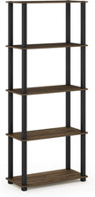 Furinno TURN-S-TUBE Book Shelf, 5-Tier Toolless Storage Shelves with Square Tubes, Shelving Unit for Organization and Storage for Living Room, Home Office, Columbia Walnut