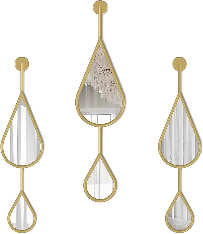 Gold Mirror Wall Decor Modern Tear Drop Shape Decorative Mirror for Bedroom Living Room entryway Hall Fireplace Boho Wall Mirror 3-Pack Mirrors Set