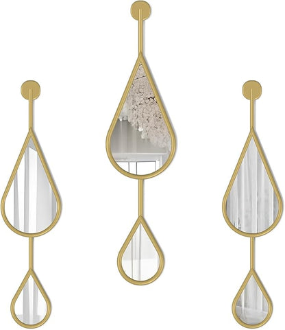 Gold Mirror Wall Decor Modern Tear Drop Shape Decorative Mirror for Bedroom Living Room entryway Hall Fireplace Boho Wall Mirror 3-Pack Mirrors Set
