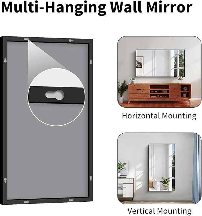 Koonmi Black Framed Bathroom Mirror - Shatterproof 30