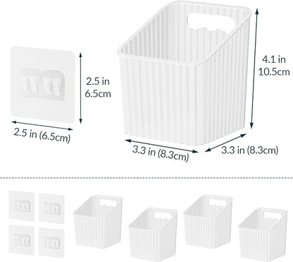 NiHome 4-Pack Plastic Wall Mount Storage Caddy for RV/Camper Storage and Organization, Self Adhesive Cabinet Door Organizer for Bathroom/Kitchen, Camper Must Haves & Small Item Organization