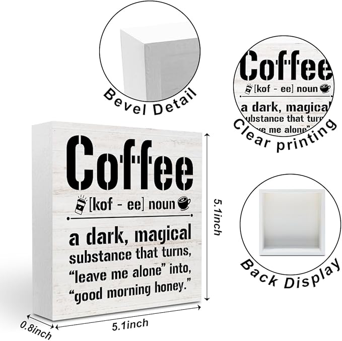 Coffee Bar Accessories Wood Box Sign Desk Decor, Farmhouse Coffee Bar Decor Funny Coffees Definition Wooden Box Desk Decorative Signs for Home Farmhouse Table Shelf Cubicle