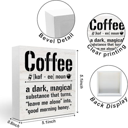 Coffee Bar Accessories Wood Box Sign Desk Decor, Farmhouse Coffee Bar Decor Funny Coffees Definition Wooden Box Desk Decorative Signs for Home Farmhouse Table Shelf Cubicle