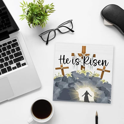 He Is Risen Easter Decor Indoor Religious Christian Easter Jesus Cross Decor Decorations Farmhouse Easter Sign for Home Room Badroom Bathroom Office Table Mantle Dessk Decor