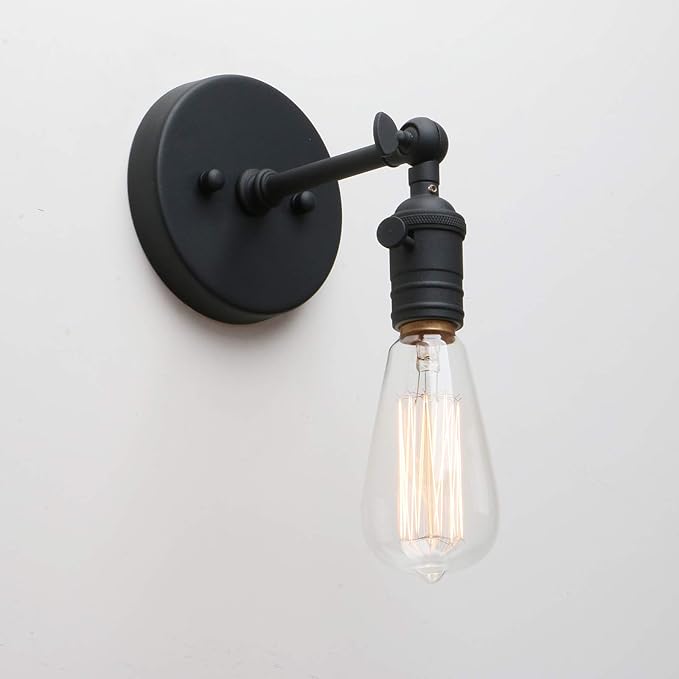 PERMO Vintage Industrial Pole Wall Mount Mini Single Sconce Metal Wall Sconces Fixture (Matte Black)