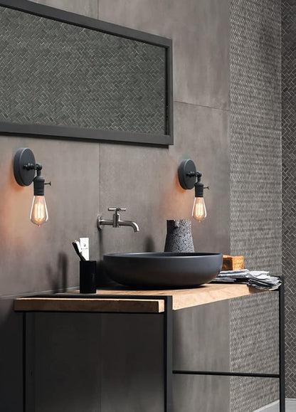 PERMO Vintage Industrial Pole Wall Mount Mini Single Sconce Metal Wall Sconces Fixture (Matte Black)