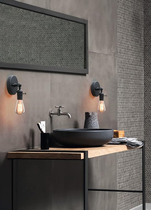 PERMO Vintage Industrial Pole Wall Mount Mini Single Sconce Metal Wall Sconces Fixture (Matte Black)