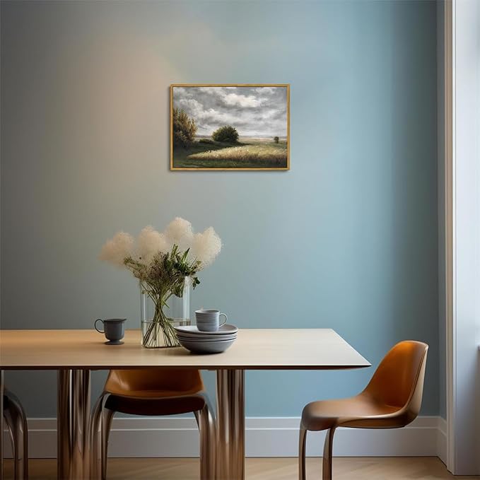 OIQArtOIQ Vintage Landscape Canvas Wall Art Framed Natural Scenery Painting Artwork Prints France Country Wilderness Farmhouse Decor Pictures Kitchen Bedroom Living Room Bathroom
