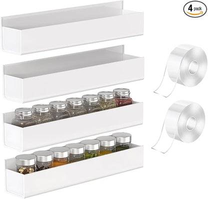 VAEHOLD 4PACK Adhesive Acrylic Spice Rack with Nano Double Sided Tape Wall Mount Organizer (White)