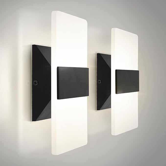 ASD LED Indoor Wall Mount Light Fixture - 8 Inch 10W Modern Interior Matte Black Dimmable Wall Sconce Light - ETL 2700K-5000K Adjustable - Hallway, Bedroom LED Wall Lights, Pack of 2