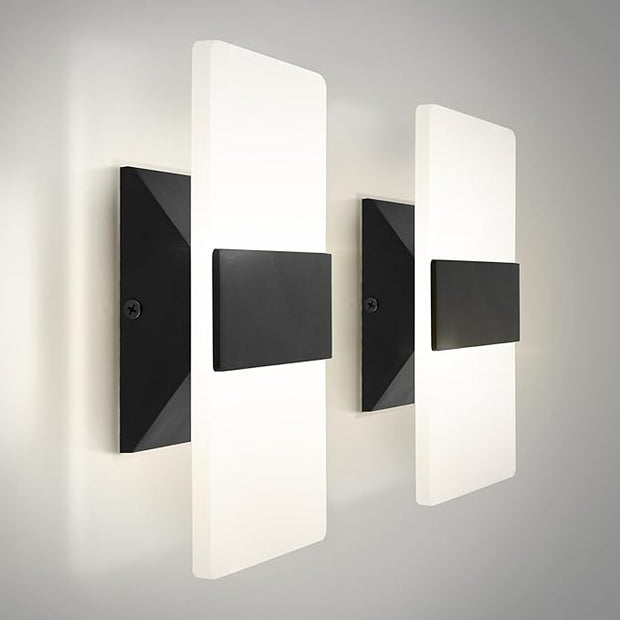 ASD LED Indoor Wall Mount Light Fixture - 8 Inch 10W Modern Interior Matte Black Dimmable Wall Sconce Light - ETL 2700K-5000K Adjustable - Hallway, Bedroom LED Wall Lights, Pack of 2