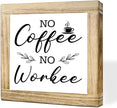 Coffee Decor Sign No Coffee No Workee Handmade Wooden Coffees Plaque Rustic Cafe Wall Art For Office Kitchen Shelf Table Square Wood Cafe Sign Funny Gift for Coworker Friends 5.9x5.9 inches