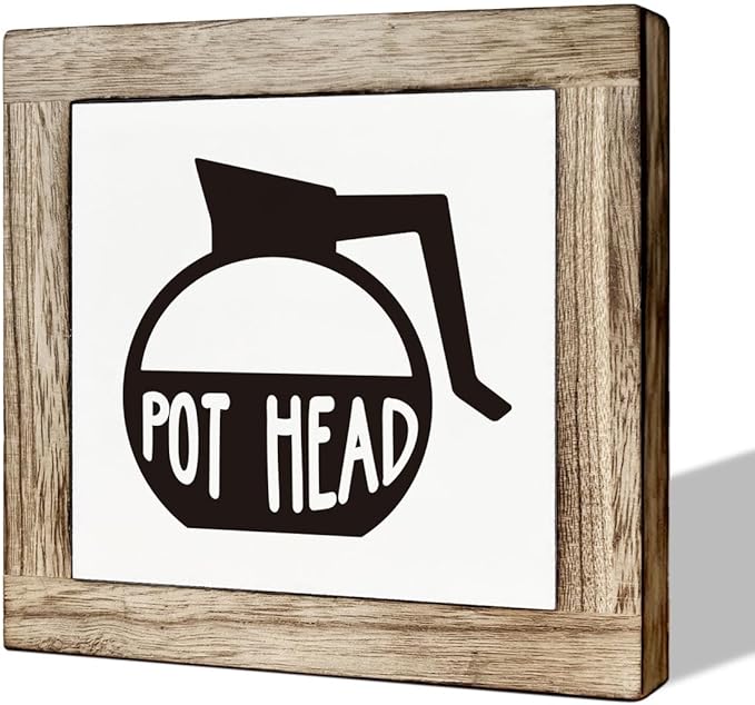 Coffee Pot Head Sign, Wooden Box Decor Set for Home, Decorative Table Sign, Farmhouse Wood Shelf Decoration, Rustic Kitchen and Bar Decor