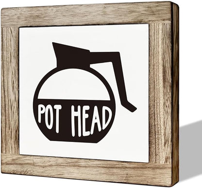 Coffee Pot Head Sign, Wooden Box Decor Set for Home, Decorative Table Sign, Farmhouse Wood Shelf Decoration, Rustic Kitchen and Bar Decor