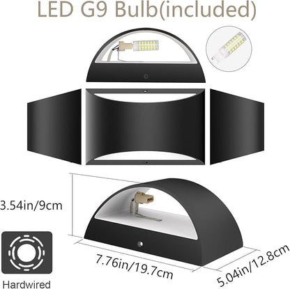 Aipsun Indoor Black Modern LED Wall Sconce Interior Wall Lights Set of 2 Hardwired Up and Down Wall Mount Light for Living Room Bedroom Hallway Corridor Cool White 6000K(with G9 Bulbs)
