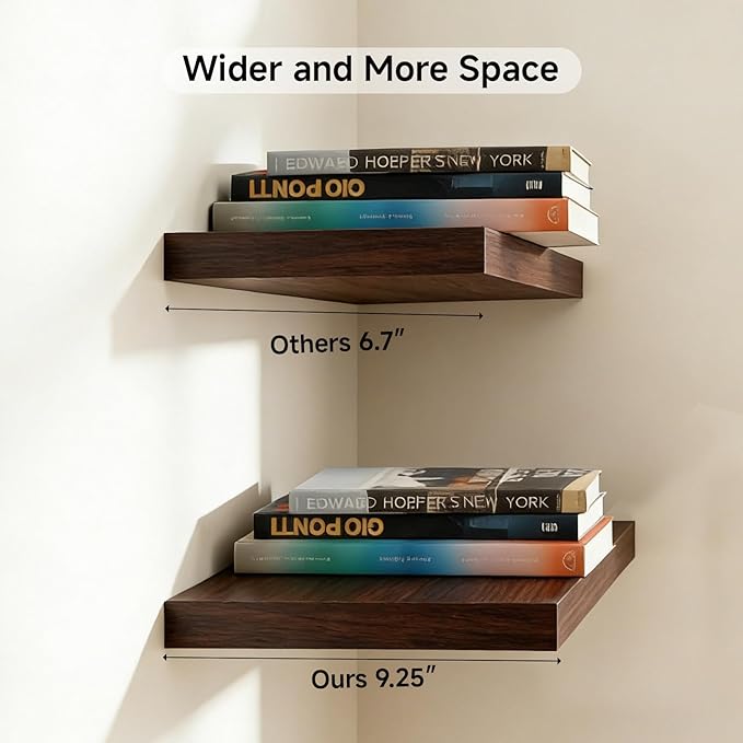 INHABIT UNION 31.5in Floating Shelves for Wall, Wall Mounted Shelves for Decor Storage Set of 2, Floating Shelf for Bedroom, Bathroom, Living Room and Kitchen（Dark Walnut）