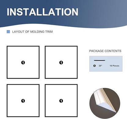 NeatiEase 4 Set Peel and Stick Wall Molding Trim Kit, 20" x20" Premade Wainscoting Panels, Self Adhesive Moulding Panel for Interior Walls Picture Frame