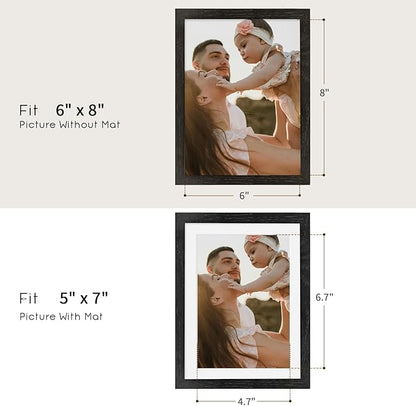 puthiac 6x8 Solid Oak Wood Picture Frame, Fits 5x7 with Mat or 6x8 Without Mat, Wall or Tabletop Display with Stand, Vertical or Horizontal, Plexi Front, 3 Pack, Black
