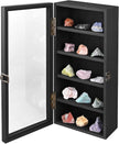 Ikee Design Wall Mounted Wooden Collectible Display Case 5 Shelf Display Storage Accessories with Tempered Glass Door, Black Color