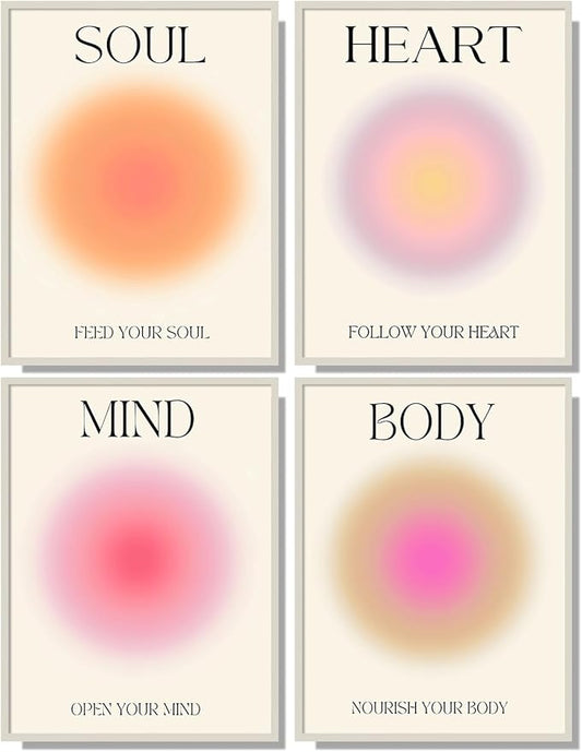 NCYEL 4 colorful abstract halo posters angel number positive energy inspirational language inspirational wall art bedroom girls room pink decoration living room bedroom apartment hotel dormitory16x24