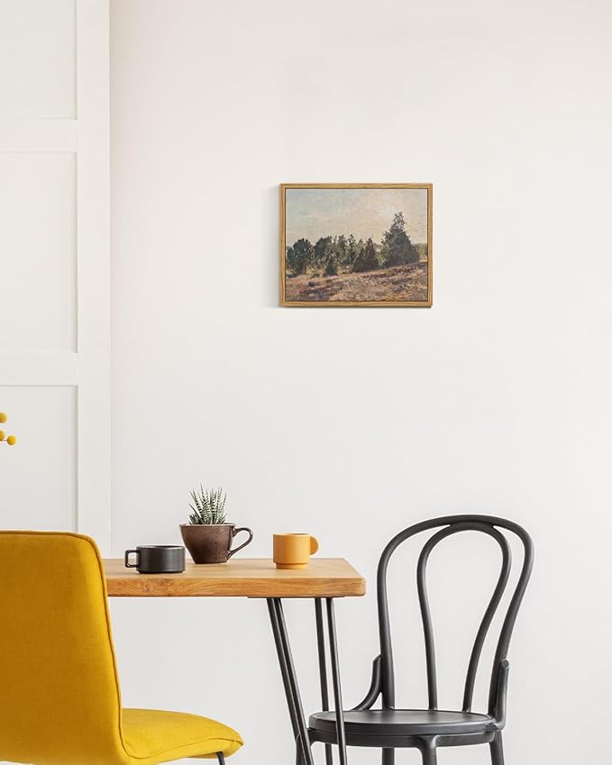 InSimSea Framed Canvas Wall Art, Vintage Pine Landscape Art for Living Room Hallway Shelf, 10x8in, Impressionist Pastoral Painting, Rustic Farmhouse Cozy Mid Century Small Nature Decor