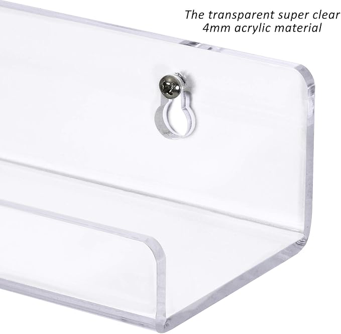 Estilo Set of 2 Acrylic Clear Wall Mounted Display Floating Shelves For Cosmetics, Photos, Books.- 15" inches