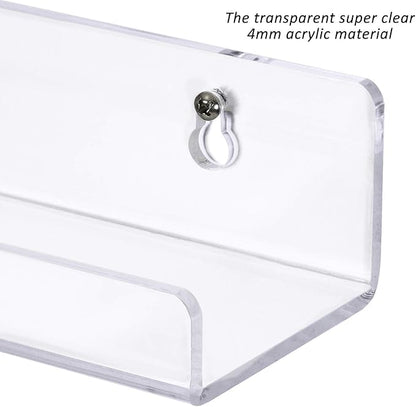 Estilo Set of 2 Acrylic Clear Wall Mounted Display Floating Shelves For Cosmetics, Photos, Books.- 15" inches