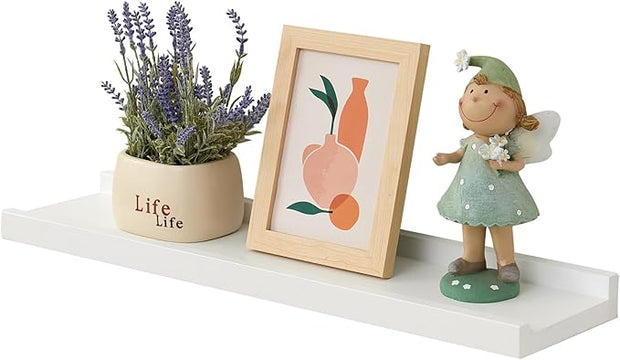 Oak Floating Shelves White for Wall 24 Inch (Upgrade Width 6"), Natural Wood Wall Shelves Display Picture Ledge Shelf for Living Room Bedroom Bathroom Kitchen Office Decor and Storage