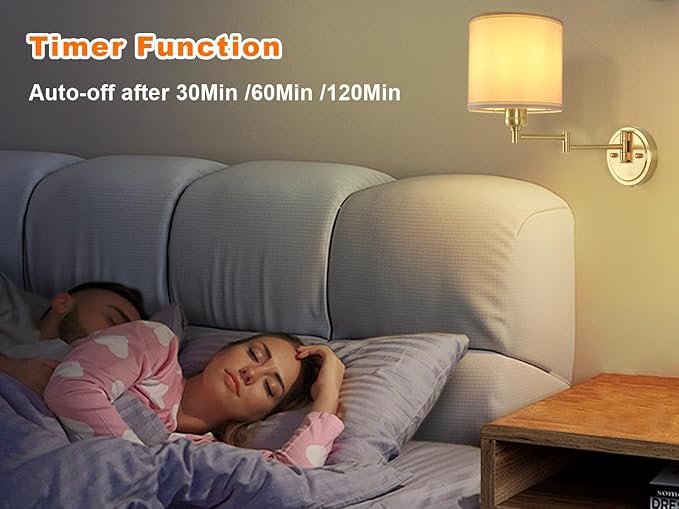 Battery Operated Wall Sconce with Remote Control, 15 Colors Dimmable Wireless Wall Sconces Set of Two, Rechargeable Cordless Wall Sconce Light, Swing Arm Wall Lamp with White Fabric Shade
