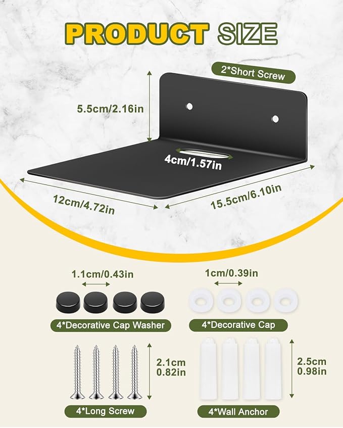 eZAKKA Floating Shelves for Wall, Small Shelves for Wall, Mini Shelf, Metal Shelf, for Bathroom Bedroom Living Room Kitchen Little Mini Tiny Display Hanging Shelves, 2 Pack, Black