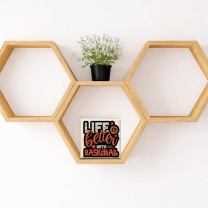Basketball Home Decor - Gift for Basketball Lover - Double-sided Wood Box Sign for Home Kitchen Farmhouse Office Tiered Tray Desk Shelf Decor