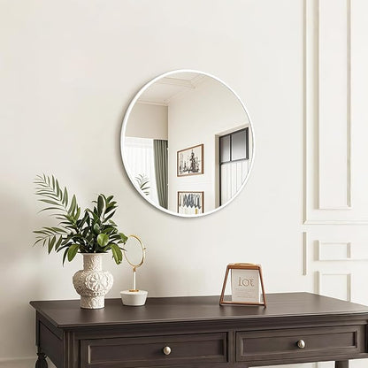 Fabuday White Round Mirror for Bathroom - Small 18 Inch Circle Mirror for Wall Decor with Matte Frame, Living Room, Bedroom, Entryway Circular Mirrors