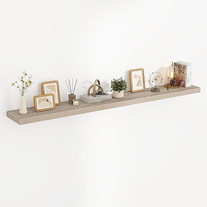72 Inch Floating Shelves, 3D Textured Wood Grain, 72"x9.25"x1.5" Inch Deep Floating Shelves for Wall, Wooden Shelves for Bathroom, Bedroom, Living Room, Vintage White Oak, 1 Piece