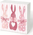 Easter Decorations for Home Rustic Bunny Wooden Box Sign, Pink Spring Rabbit Farmhouse Desk Decor, Happy Easter Shelf Tiered Tray Plaque for Living Room Office 5x5 Inch