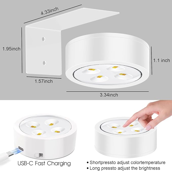 Picture Lights for Wall, 3 Lighting Modes Magnetic Art Display Light,Rechargeable Battery Operated Led Painting Light with Remote Control Dimmable & Timer,3Pack White