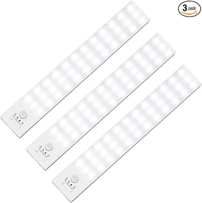 Under Cabinet Lights 3-Pack, Wireless Motion Sensor Lighting with 36 LEDs, 3 Modes, 1500mAh Rechargeable Battery for Kitchen, Hallway, Stairs & Closet