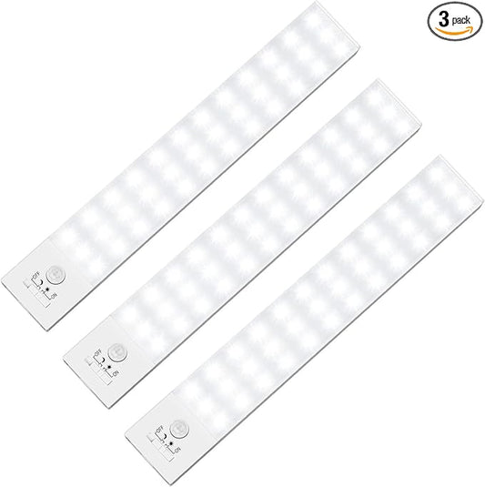 Under Cabinet Lights 3-Pack, Wireless Motion Sensor Lighting with 36 LEDs, 3 Modes, 1500mAh Rechargeable Battery for Kitchen, Hallway, Stairs & Closet