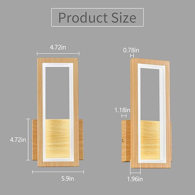 Modern Wood Color Wall Sconce 18W Indoor LED Wall Fixture 6000K Simple Rectangle Wall Lights for Living Room Bedroom Staircase Hallway(1Pack)