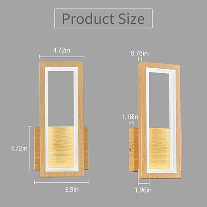 Modern Wood Color Wall Sconce 18W Indoor LED Wall Fixture 6000K Simple Rectangle Wall Lights for Living Room Bedroom Staircase Hallway(1Pack)