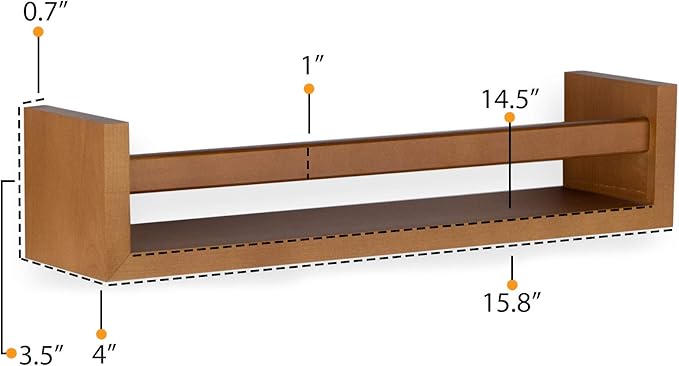 Wallniture Utah Floating Shelves for Wall, Wood Bookshelf for Kids Books, Picture Frames, Nursery Wall Decor, Walnut, Set of 2