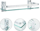 AIJALY 2 Pack Bathroom Glass Shelf,15.7 Inches Silver Bathroom Shower Glass Shelf Wall-Mounted, Metal Storage Floating Kitchen Shelf