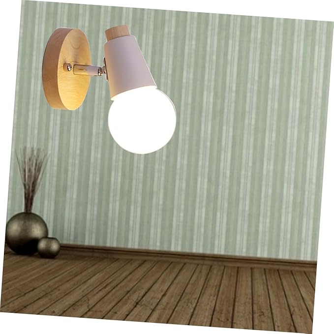 POPETPOP Minimalist Modern Solid Wood Wall Lamp Wall Sconce for Bedroom Living Porch Bathroom Space Saving Decor in White Nordic Style Fixture Without Bulb