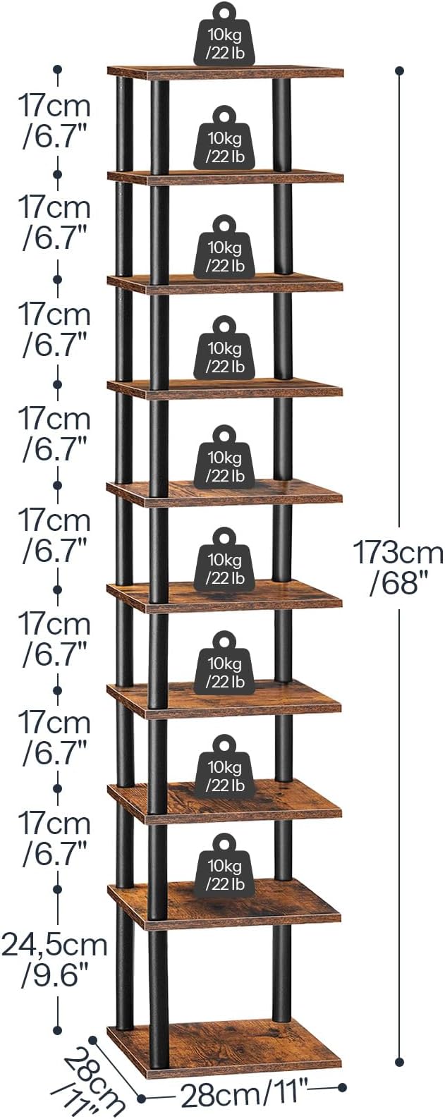 HOOBRO Vertical Shoe Rack, 10-Tier Narrow Shoe Shelf, Shoe Storage Organizer for Small Space, 11