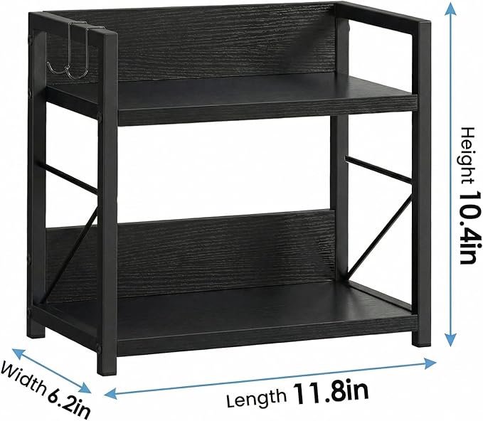 2 Tier Kitchen Counter Shelf Organizer, Coffee Bar Station Organizer, Space Saving Spice Rack, Countertop Shelf for Home Countertop Kitchen Office (Black)
