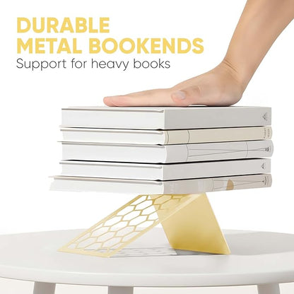 GEOMOD Geometric Honeycomb Yellow Metal Bookends Decorative - Tall Sturdy Book Ends for Shelves - Modern Heavy Duty Bookend Stopper - Office or Home Book Shelf - 6x3.25x6.25 Inches - 1 Pair
