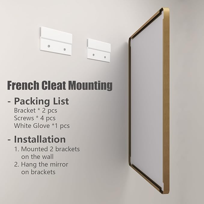 48x36 Inch Gold Bathroom Mirror, Brushed Metal Framed Gold Wall Mirror, Modern Rounded Rectangle Brass Vanity Mirror, Shatterproof, Anti-Rust (Horizontal/Vertical)