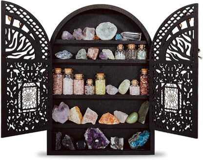 Small Tree of Life Crystal Display Shelf for Trinket and Knick Knack, Moon Shelves for Crystal Display, Crystal Holder Spiritual Decor Arch Wall Cabinet, Gothic Shelves Antique Case Wall Mounted