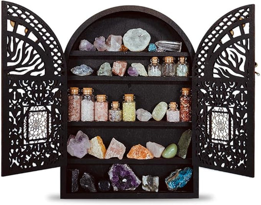 Small Tree of Life Crystal Display Shelf for Trinket and Knick Knack, Moon Shelves for Crystal Display, Crystal Holder Spiritual Decor Arch Wall Cabinet, Gothic Shelves Antique Case Wall Mounted