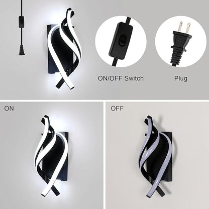 Modern LED Plug in Wall Sconce, 21W Black Indoor Wall Lights with Plug and Switch, Wall Lamps for Living Room, Bedroom, Hallway, Stairway, 6500K Wall Mounted Light